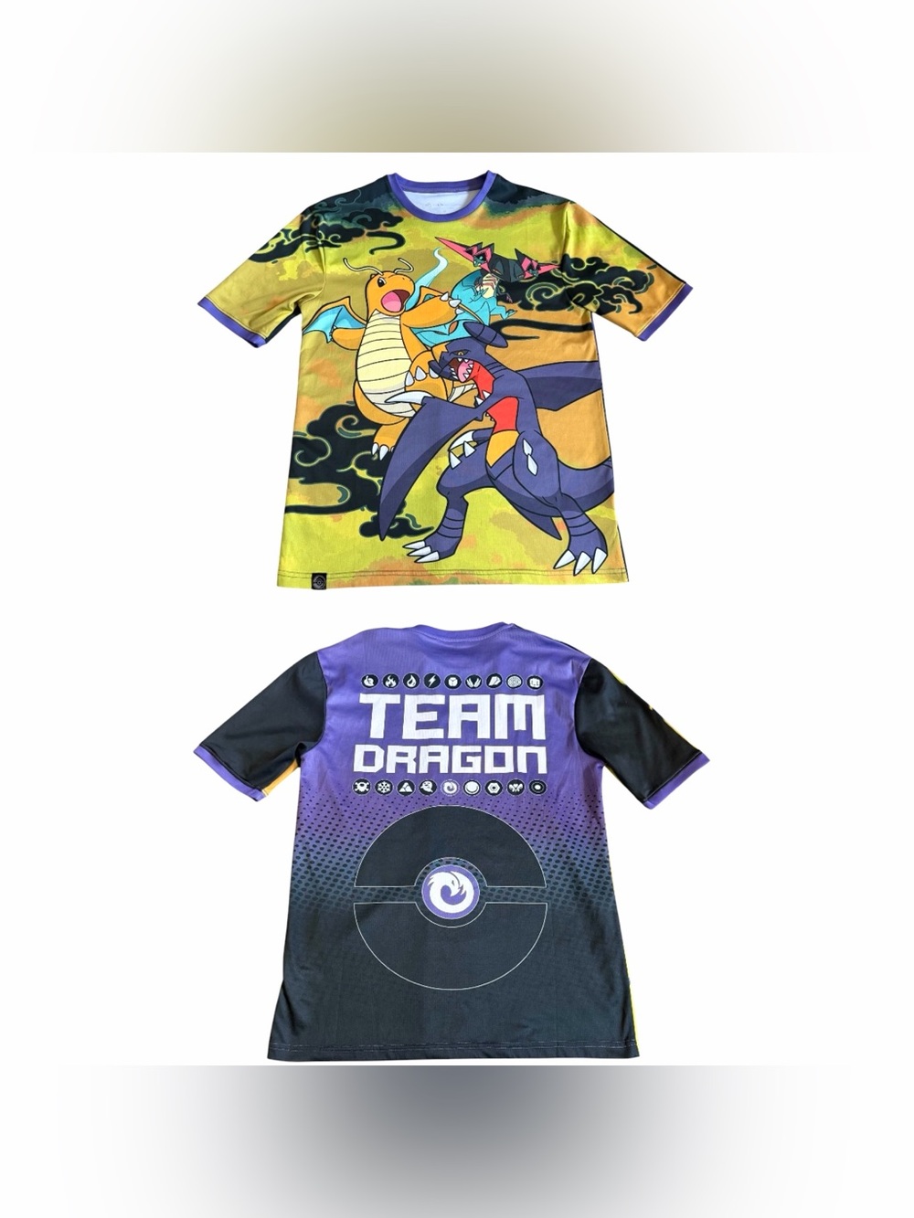 Pokemon Center X OMOCAT Team Dragon Jersey Dragonite Adult Sz M Nintendo EUC